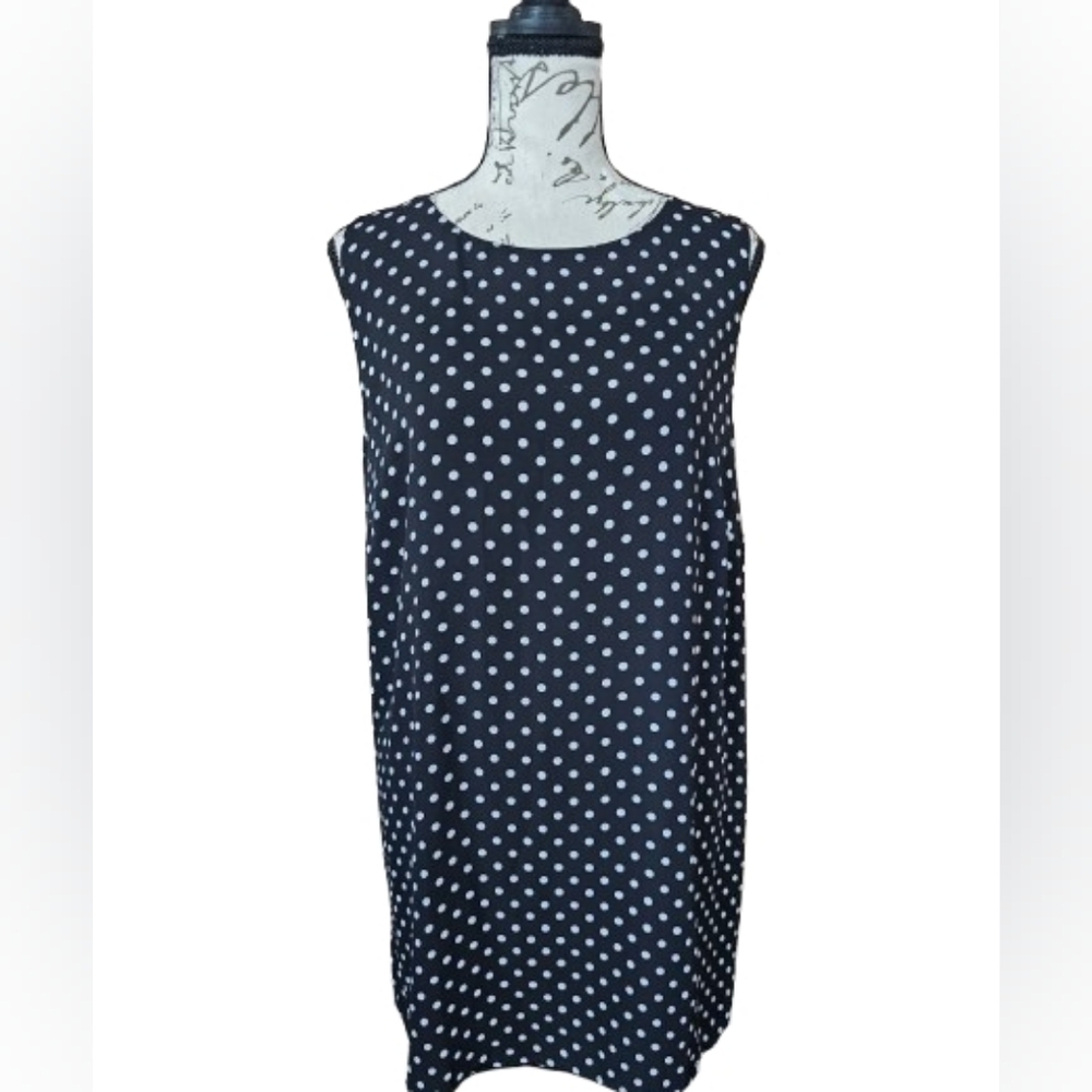 Chico's Black Tunic Tank Top with White Polka Dots Sz 2 12-14 - Picture 2 of 11